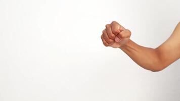 Various Human Arms in Fist Gestures against a Seamless White Background, Demonstrating Aggression video