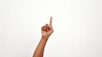Hand gesture showing number one, isolated on white background providing a clean and modern visual video
