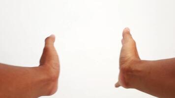 Animated sequence showing hands reaching towards each other on white background, demonstrating connection video