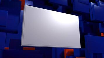 White frame background surrounded by blue and orange blocks. Loop sequence. 3D Animation video