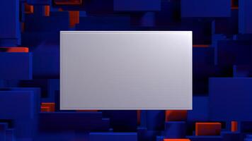 Front view of a white square background surrounded by blue and orange blocks. Loop sequence. 3D Animation video