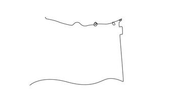 Self drawing animation of single line draw female athlete doing complicated exciting trick on uneven bars in professional gym. Young girl perform stunt in arena. Continuous line. Full length animated video