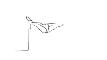 Animated self drawing of continuous line draw female gymnast exercise uneven bars in championship gymnastics artistic, summer sport games. Perform acrobatic motion. Full length single line animation video