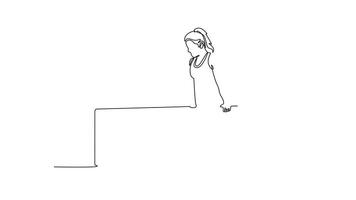 Animated self drawing of continuous line draw beautiful female gymnast exercising on parallel bars in modern health club. Strong gymnast perform stunt in sports clothes. Full length one line animation video