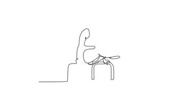Animated self drawing of continuous line draw muscular young girl doing calisthenics on parallel bars indoor. Athlete practicing balance and power. Healthy lifestyle. Full length single line animation video