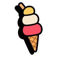 Colorful Cartoon Ice Cream Cone with Three Layers. vector