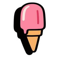 Cartoon Ice Cream Cone with Pink Scoop and Black Outline. vector