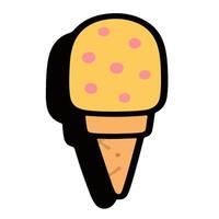 Cartoon Ice Cream Cone with Pink Dots and Bold Black Outline. vector