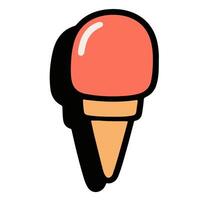 Bold Outline Cartoon Ice Cream Cone with Coral Scoop. vector