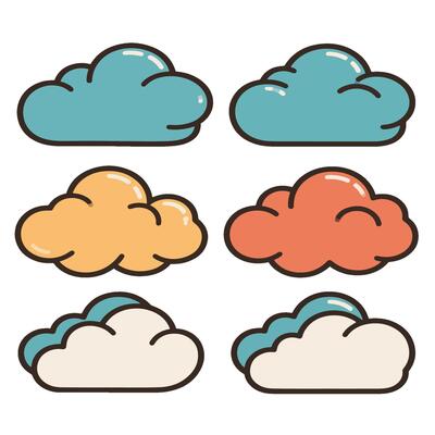 Six Colorful Cartoon Clouds in Retro Style.