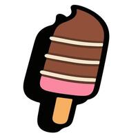 Cartoon layered chocolate and strawberry ice cream bar with a bite mark. vector