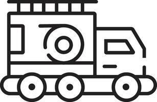 Stylized line art icon of a fire truck with a hose reel vector