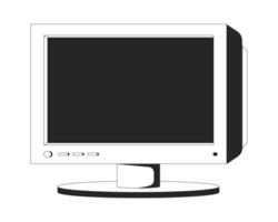 Retro CRT monitor front view 2D line object. Desktop display outdated. Y2k hardware. Tech nostalgia. Oldschool technology isolated clipart ink outline item. Monochrome spot illustration vector