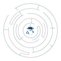 Training AI through problem solving 2D animation. LLM finding way out of labyrinth. Robot escaping maze of logic animated composition cartoon flat concept metaphor 4K isolated on white vector