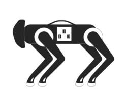 Futuristic robot dog with integrated power socket 2D line object. Quadruped bionic robotic pet. Artificial intelligent machine isolated clipart ink outline item. Monochrome spot illustration vector