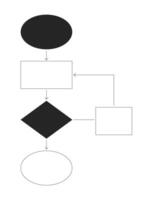 Flowchart diagram with arrows and geometric shapes 2D line object. Logical flow. Decision tree chart. Process management isolated clipart ink outline item. Monochrome spot illustration vector