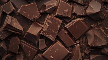 Broken chocolate bar pieces, top view pattern photo
