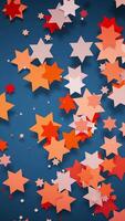 3D animation of cartoon-style orange and red stars on a dark blue background. Seamless looping motion creates a festive atmosphere and a sense of depth. video