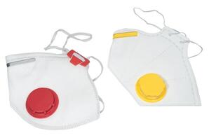 Respiratory face masks with valves of red and yellow color photo