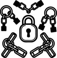 Black and White Illustration of Padlock Keys and Chains Security Concept vector