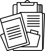 Black Line Art Illustration of Paper Sheets Invoices Folders Documents Clipboard vector