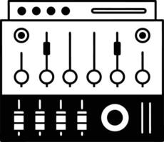 Black and white silhouette of audio mixer control panel with dials sliders switches and knobs vector