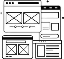 Monochrome Line Art Website Wireframe Layout Multiple Screens Black White Simple Design vector