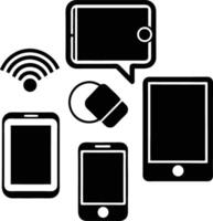 Black and White Smartphone Tablet and Wifi Icon Set Digital Device Communication Technology Illustration vector