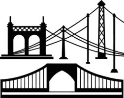 Black and White Silhouette Illustration Three Different Bridge Designs Suspension Bridge Arch Bridge Modern Bridge vector