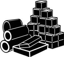 Black Silhouette Illustration of Concrete Blocks Bricks and Cylinders vector