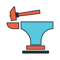 A hammer and anvil are shown in a blue and orange color scheme vector