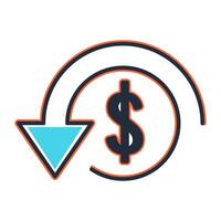 A downward arrow with a dollar sign in the middle vector