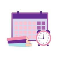 Purple Calendar with Pink Alarm Clock and Books for Planning Study Time vector