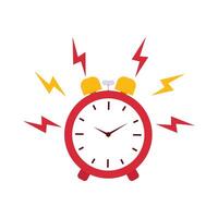 Red Alarm Clock with Yellow Bells and Red and Yellow Sound Waves Ringing vector