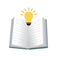 Yellow Light Bulb Shining Above Open White Book for Ideas and Learning vector