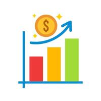 Colorful Bar Graph Showing Growth with Blue Arrow and Gold Dollar Coin vector