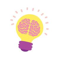 Yellow Light Bulb with Pink Brain Inside for Bright Ideas and Intelligence vector