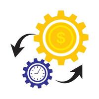 Yellow Gear with Dollar Sign Interlocking with Blue Clock Gear for Time is Money Concept vector