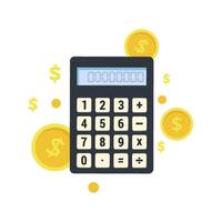 Black Calculator with White Buttons and Yellow Dollar Coins for Finance vector