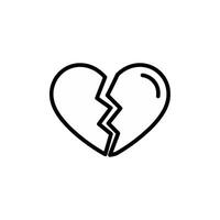 Bold Black Outlined Icon of a Broken Heart Split by Jagged Line on White Background vector