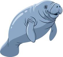 Flat Style Light Blue Smiling Manatee with Paddle Tail, Stubby Flippers, and Subtle Shading on White Background vector