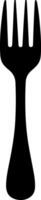 Black Silhouette of a Four Pronged Fork with Tapered Handle and Curved Base on White Background vector