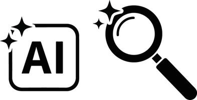 Magnifying Glass and AI Icon with Sparkle Effect vector