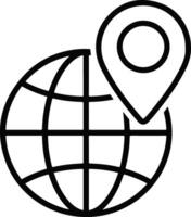 Minimalist Flat Style Hollow Globe with Outlined Meridians and Nearby Hollow Location Pin on White Background vector