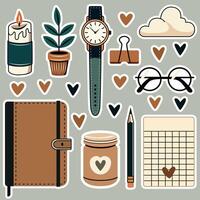 Colorful stickers of various everyday objects vector