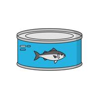 Simplified Illustration of Tuna Can with Light Blue Label and Dark Gray Fish Silhouette on White Background vector