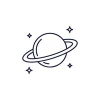 Minimalist Line Art of Saturn Like Planet with Ring and Sparkle Stars on White Background vector