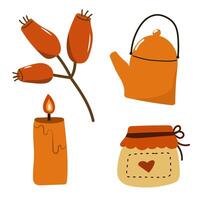 Set of autumn hand drawn elements. Cute set of autumn stickers. vector
