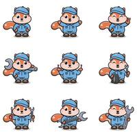 Cartoon squirrels with tools in various poses vector