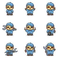 Cute sloth mechanic character illustrations vector